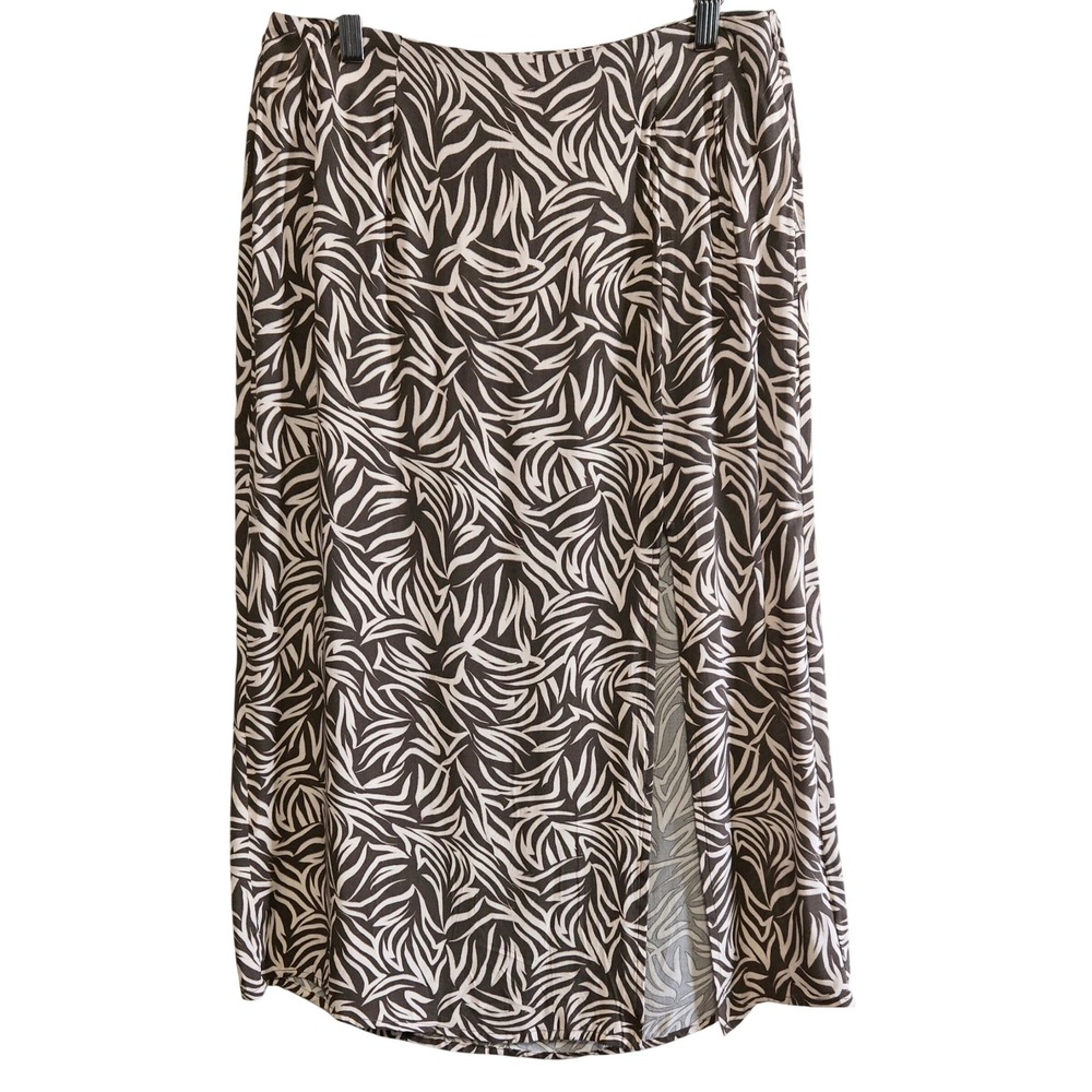 O'Neill Sporty Chic Brown Cream Zebra Print Midi Skirt M Side Slit Viscose